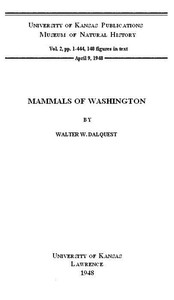 Cover of Mammals of Washington, Volume 2 University of Kansas Publications Museum of Natural History — Reading Companion